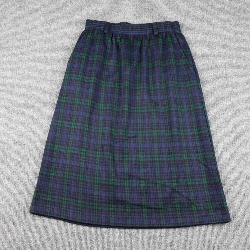 Vintage Cricket Lane Skirt Womens 10 Blue Green Plaid Tartan Made in USA Midi